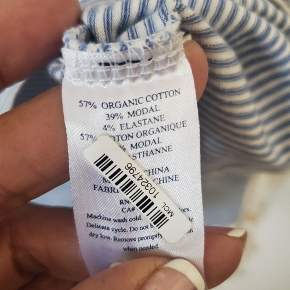 Faherty Men's L Blue Stripped Long Sleeve Collard Polo Shirt Organic Cotton EUC - Picture 6 of 7